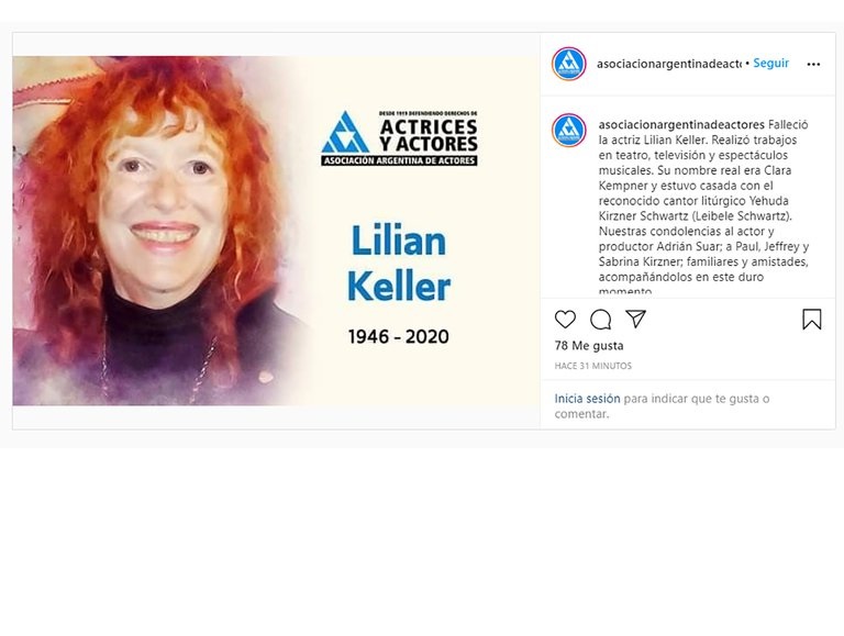 comunicado muerte actriz Lilian Keller